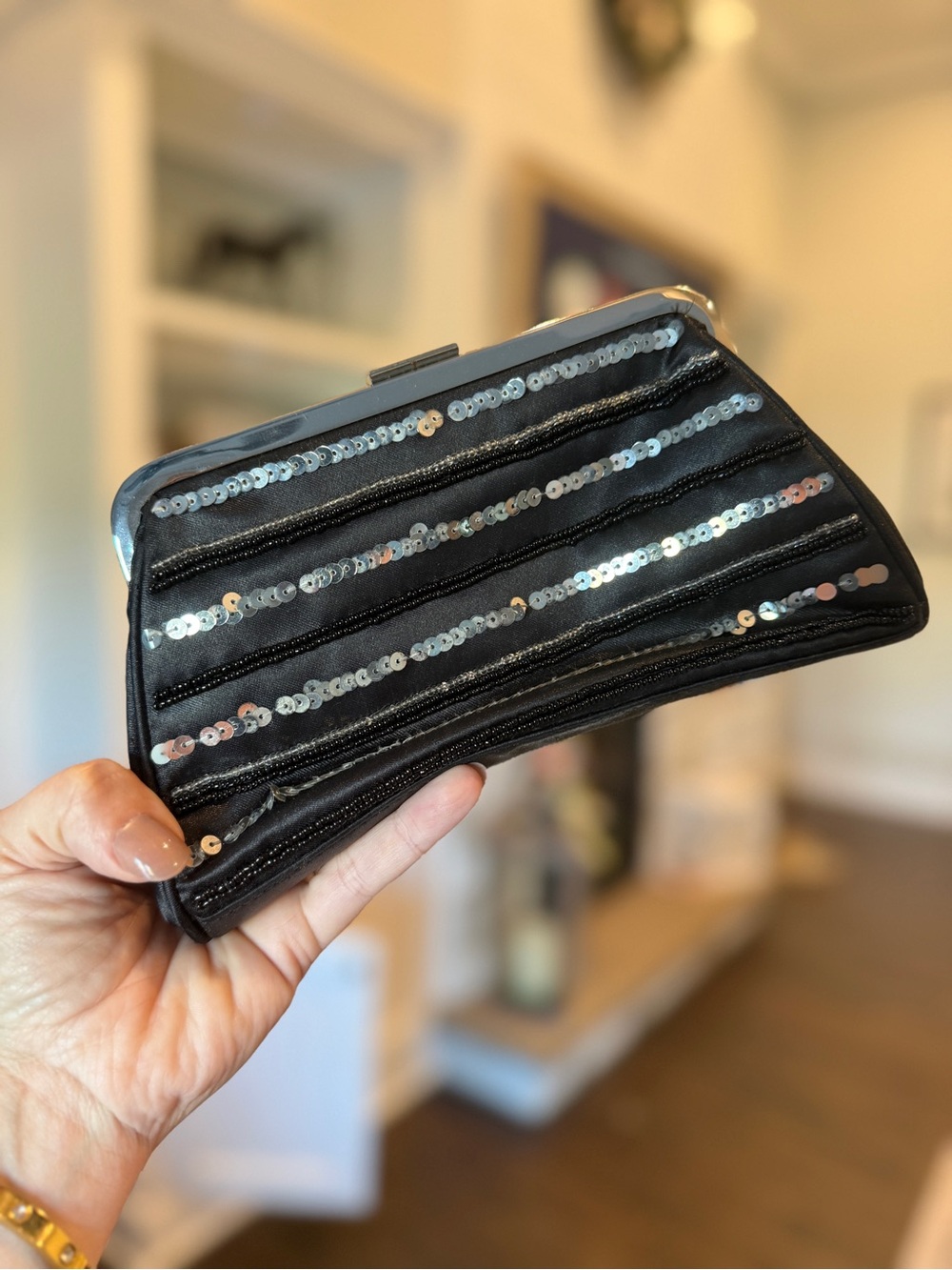 GAP Black Sequin Stripe Clutch